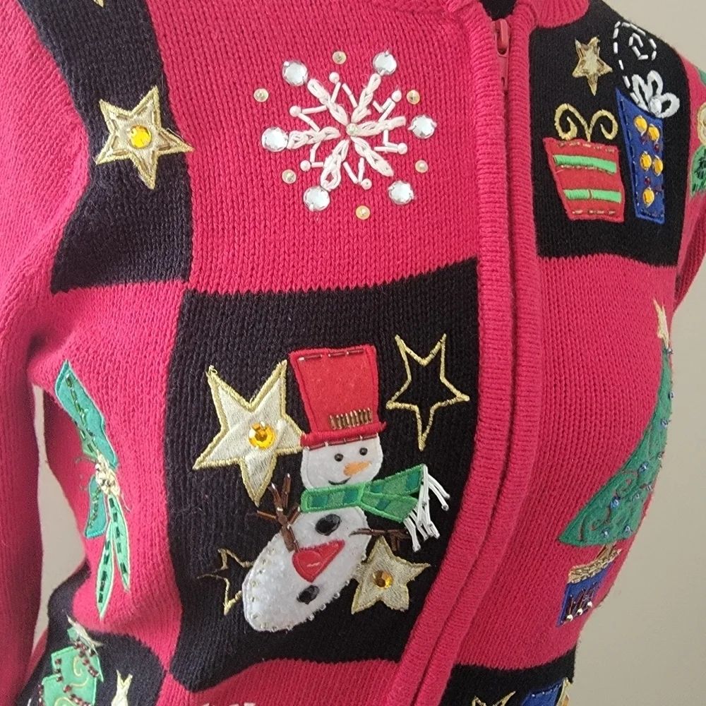 Tiara International Vintage Ugly Zip Up Cardigan  Sweater Size S/M - Picture 7 of 11